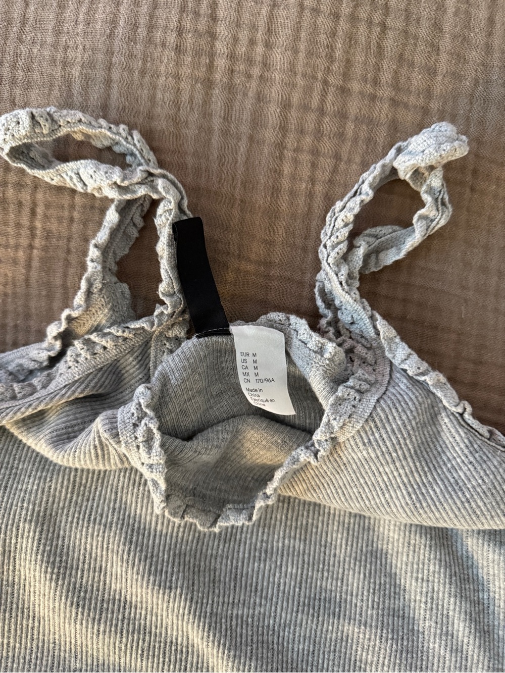 Grey Ruffle Trim Ribbed Tank Top - Picture 4 of 5